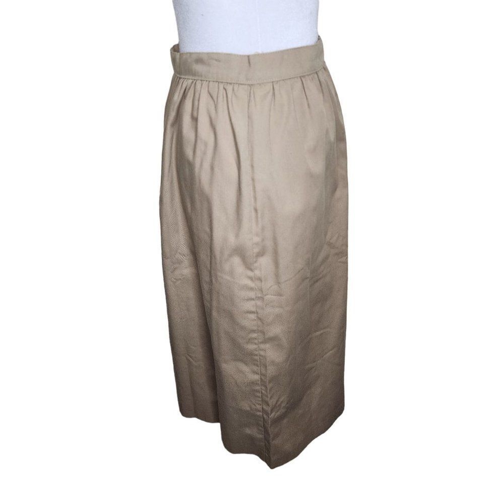 Vintage 80s Straight Midi Skirt Womens Size 10 Khaki Tan Side Buttons Office Bas — image 5 of 8